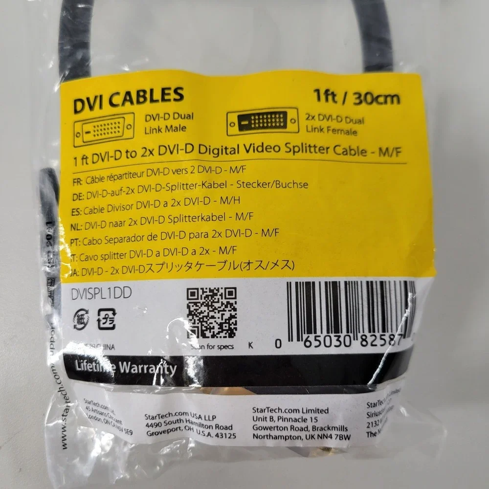 StarTechcom DVI-D to 2x DVI-D Digital Video Splitter Cable 1ft 30cm DV1SPL1DD